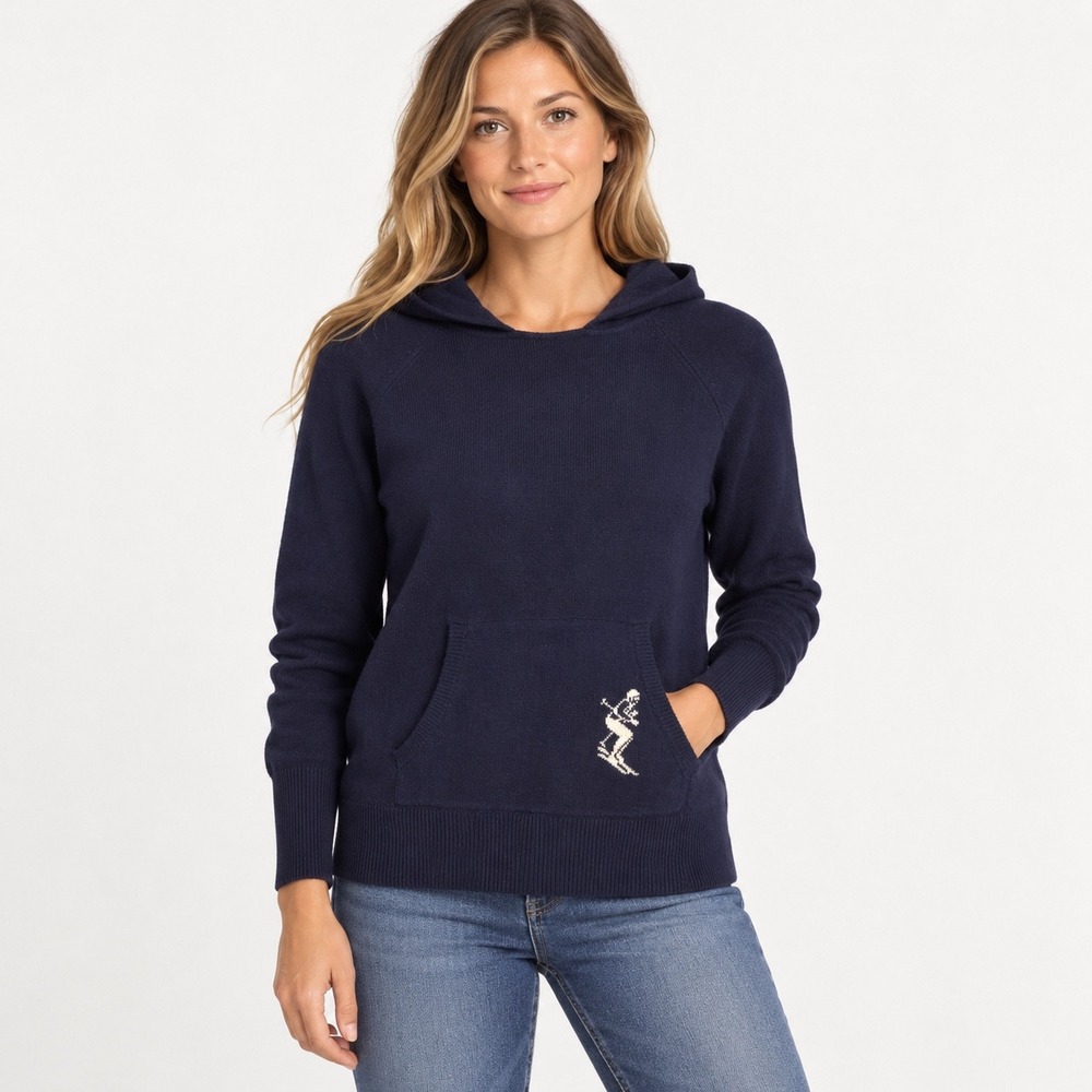 RARE J.Crew Holiday 2007 Wool Cashmere Ski Skier Hoodie Sweater Navy Medium NWT
